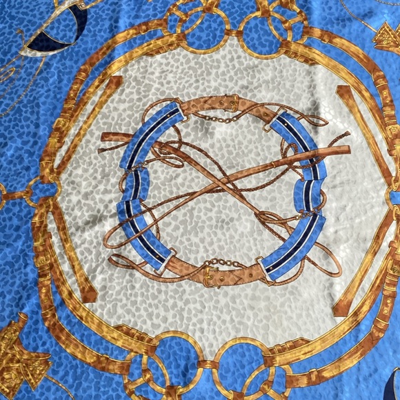 Vintage Italy Equestrian Tack Theme Chain Link Silk Scarf - Picture 3 of 8